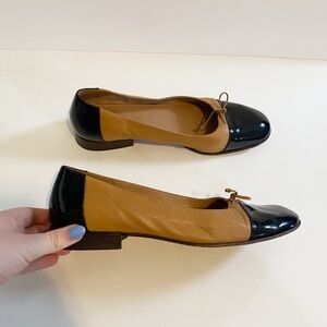 Joan & David Black and Tan Leather Ballet Flats with Bows